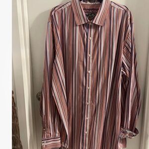 Robert Graham 2XLT Orange & multicolor Striped Button Up Flip cuff Dress Shirt